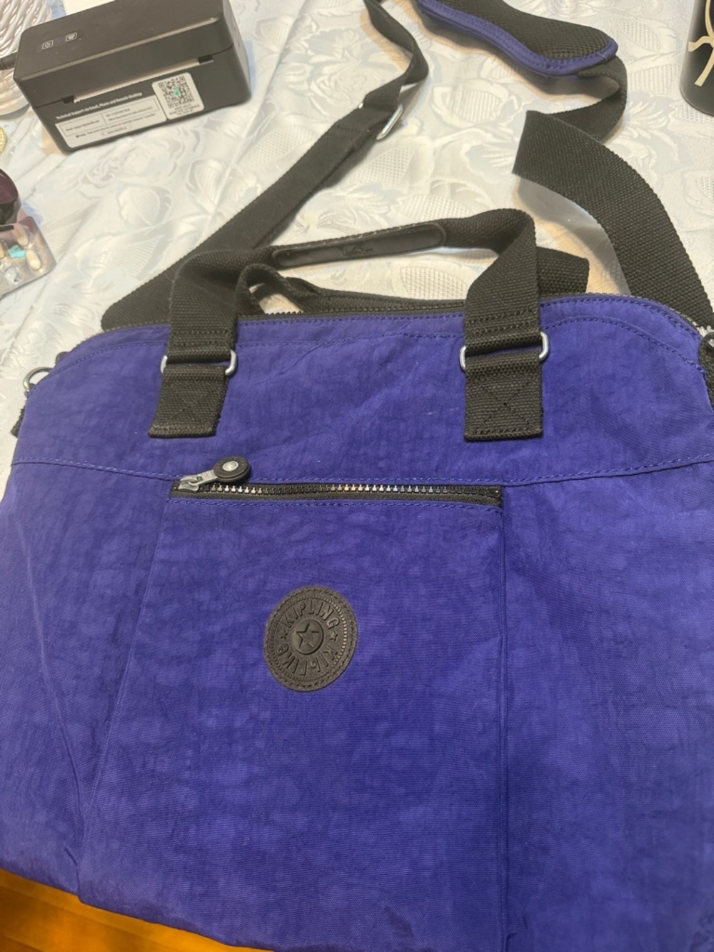Kipling Violet Shoulder Tote with Black Straps